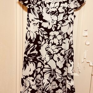 Ann Taylor Floral Black and White Dress 6